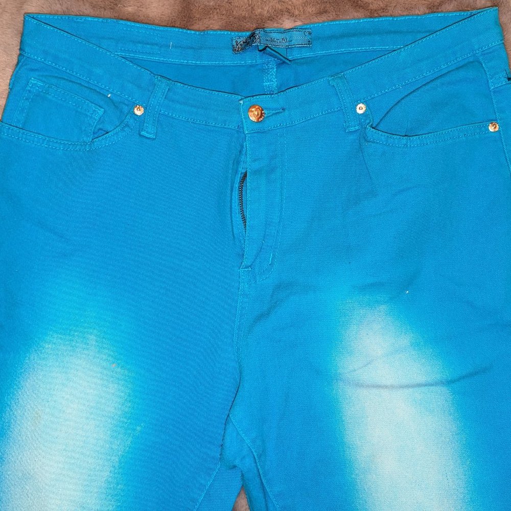 Ladies U-51 Powder Blue With White Highlight Blue Jeans Size 16